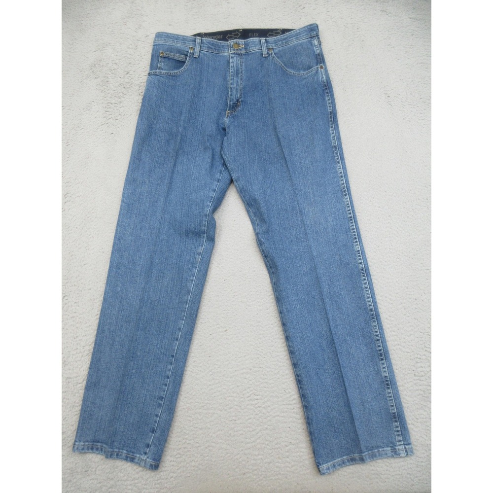 Wrangler Rugged Wear Flex Jeans Mens 36x32 Straight Leg Stretch Denim Blue Pants